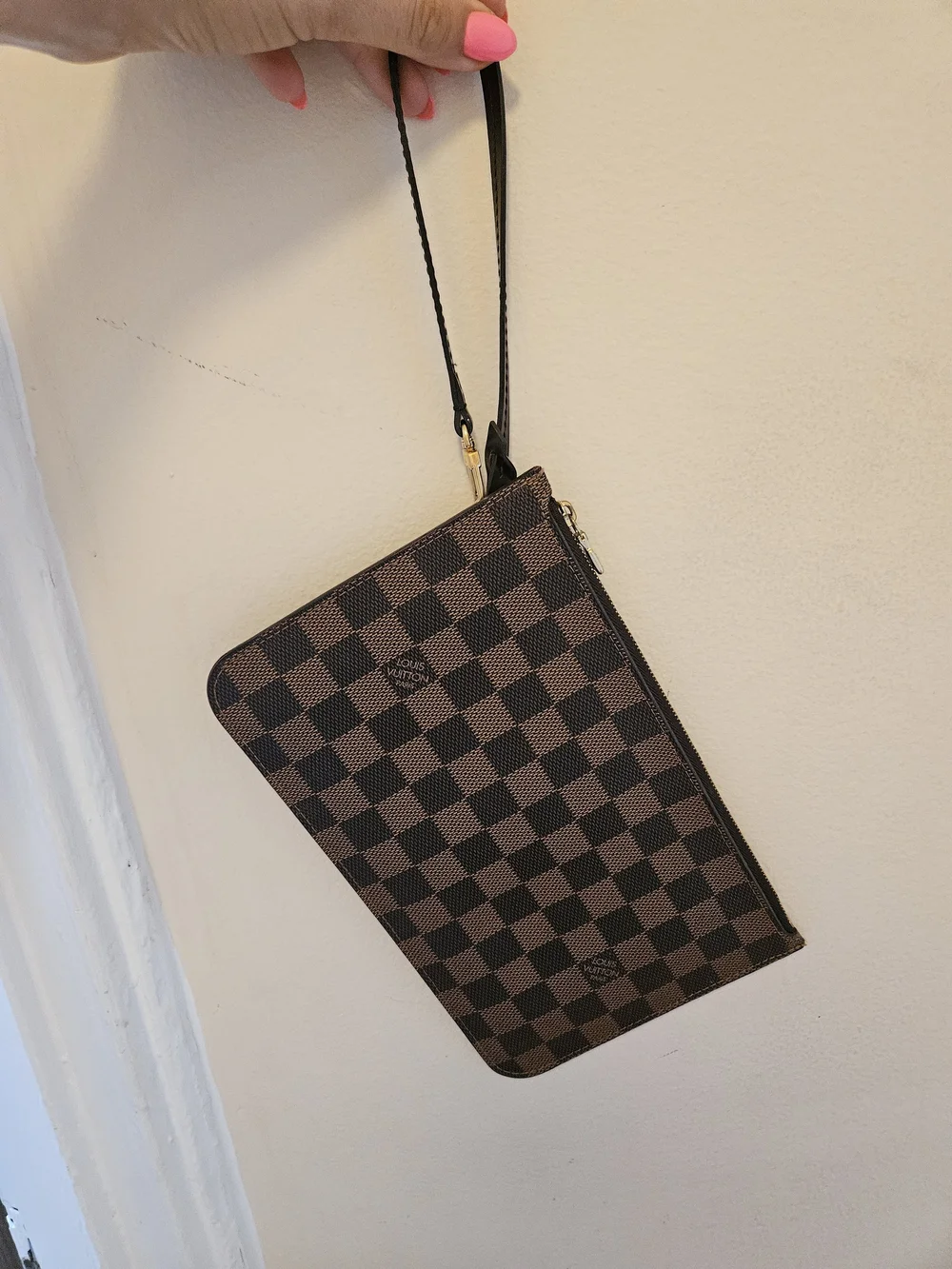 Louis Vuitton Brown Checkered Wristlet Clutch